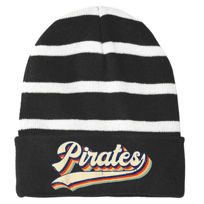 Pirates Sports Name Vintage Retro Striped Beanie with Solid Band