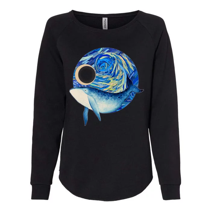 Painted Starry Night Whale Womens California Wash Sweatshirt