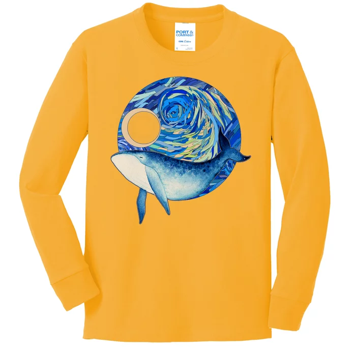 Painted Starry Night Whale Kids Long Sleeve Shirt