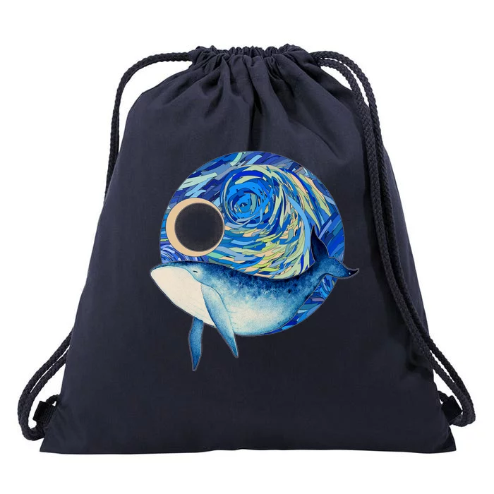 Painted Starry Night Whale Drawstring Bag