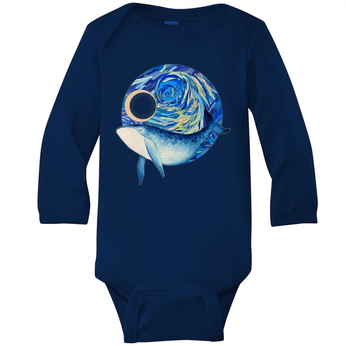 Painted Starry Night Whale Baby Long Sleeve Bodysuit