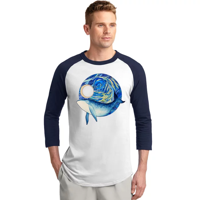 Painted Starry Night Whale Baseball Sleeve Shirt