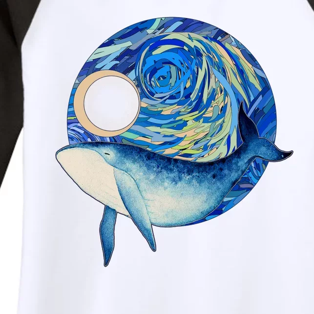 Painted Starry Night Whale Women's Tri-Blend 3/4-Sleeve Raglan Shirt