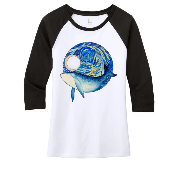 Painted Starry Night Whale Women's Tri-Blend 3/4-Sleeve Raglan Shirt