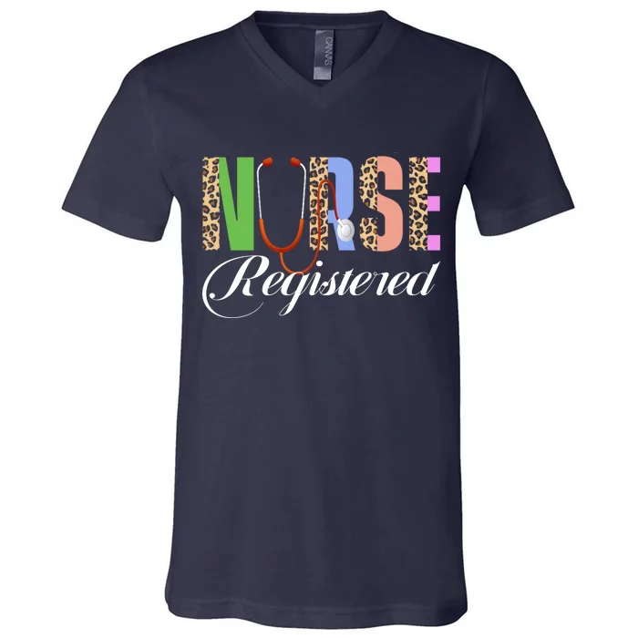 Print Surgical Nursing School Med Surg Nurse Leopard V-Neck T-Shirt