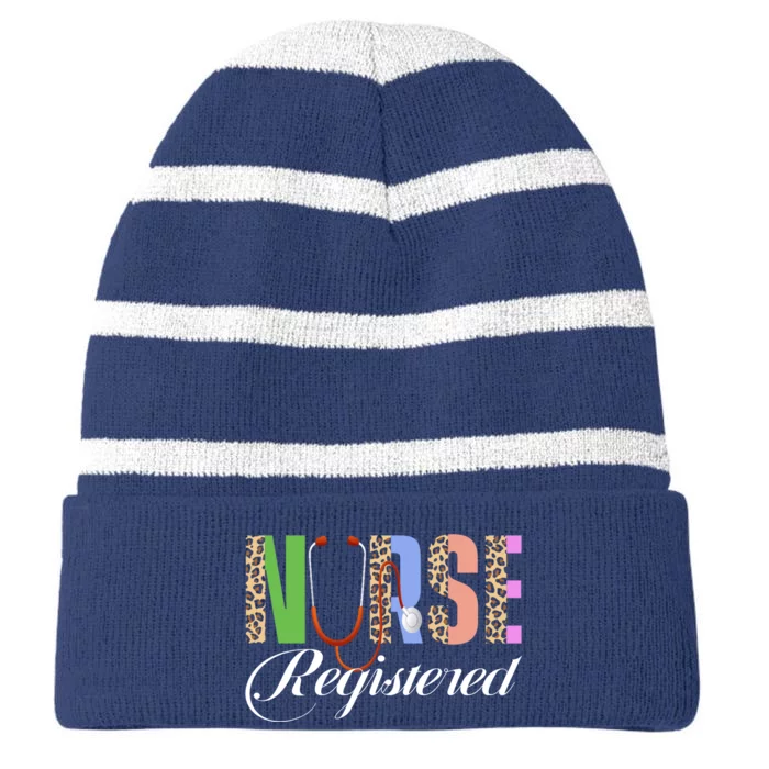 Print Surgical Nursing School Med Surg Nurse Leopard Striped Beanie with Solid Band