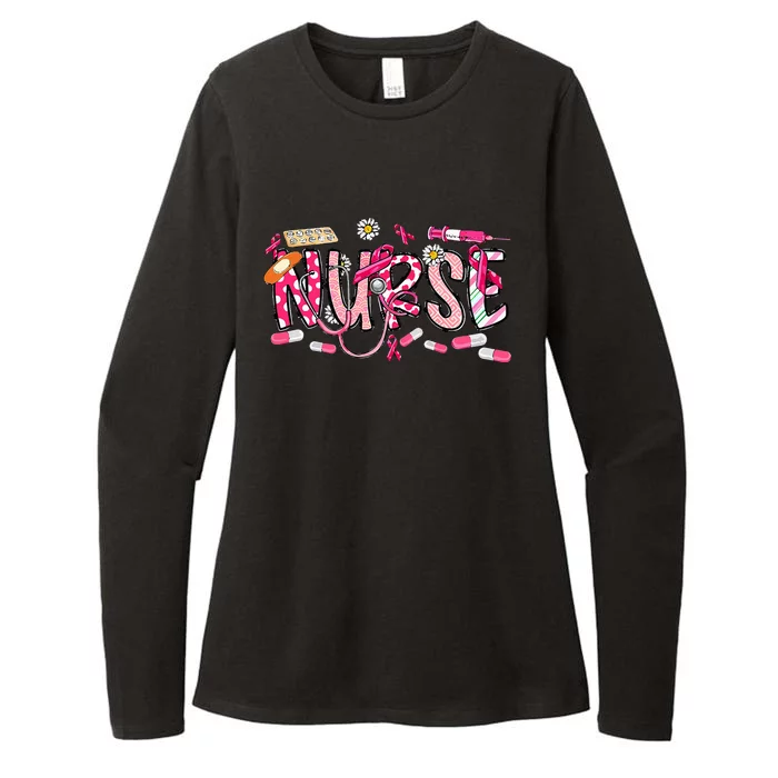 Pink Stethoscope Nurse Medical Breast Cancer Awareness Womens CVC Long Sleeve Shirt