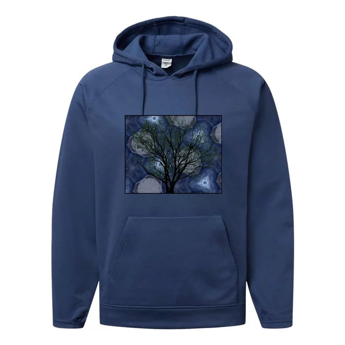 Pretty Stars Night Sky Tree Design Gift Performance Fleece Hoodie