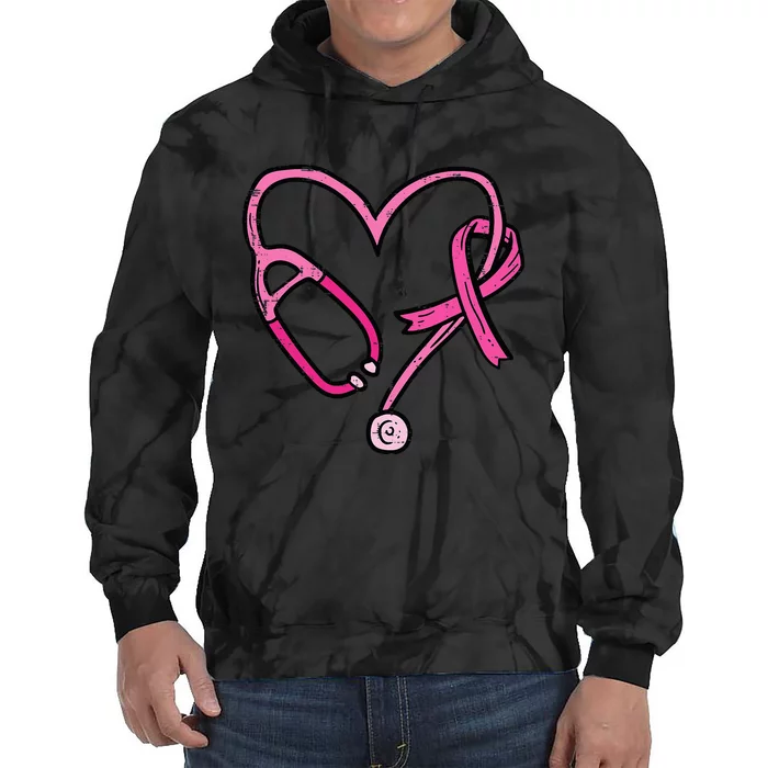 Pink Stethoscope Nurse Medical Breast Cancer Awareness Tie Dye Hoodie