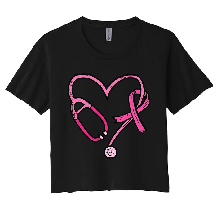 Pink Stethoscope Nurse Medical Breast Cancer Awareness Women's Crop Top Tee