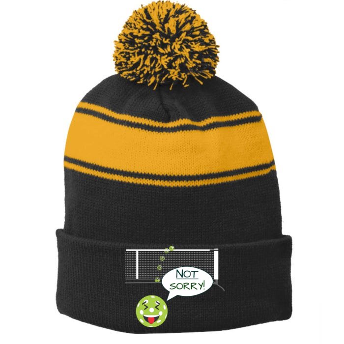 Pickleball Sorry Not Sorry Front & Back Stripe Pom Pom Beanie