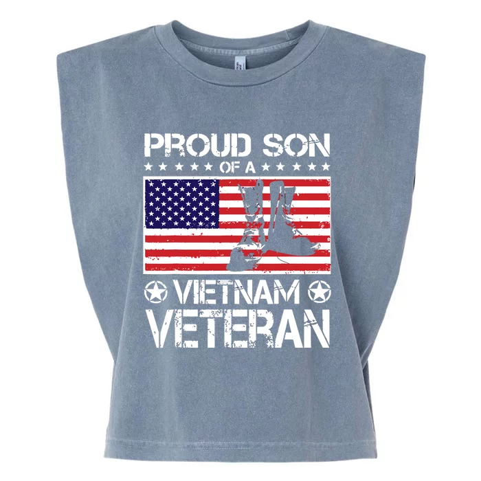 Proud Son Of Vietnam Veteran US Flag Boots Veteran Day Garment-Dyed Women's Muscle Tee