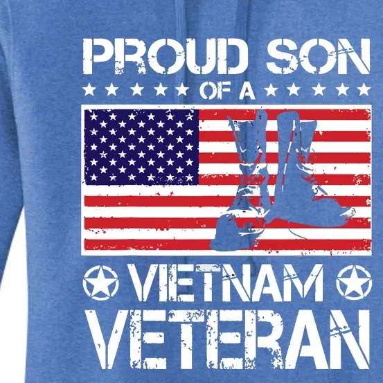 Proud Son Of Vietnam Veteran US Flag Boots Veteran Day Women's Pullover Hoodie