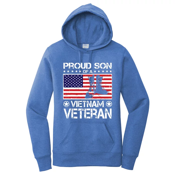 Proud Son Of Vietnam Veteran US Flag Boots Veteran Day Women's Pullover Hoodie