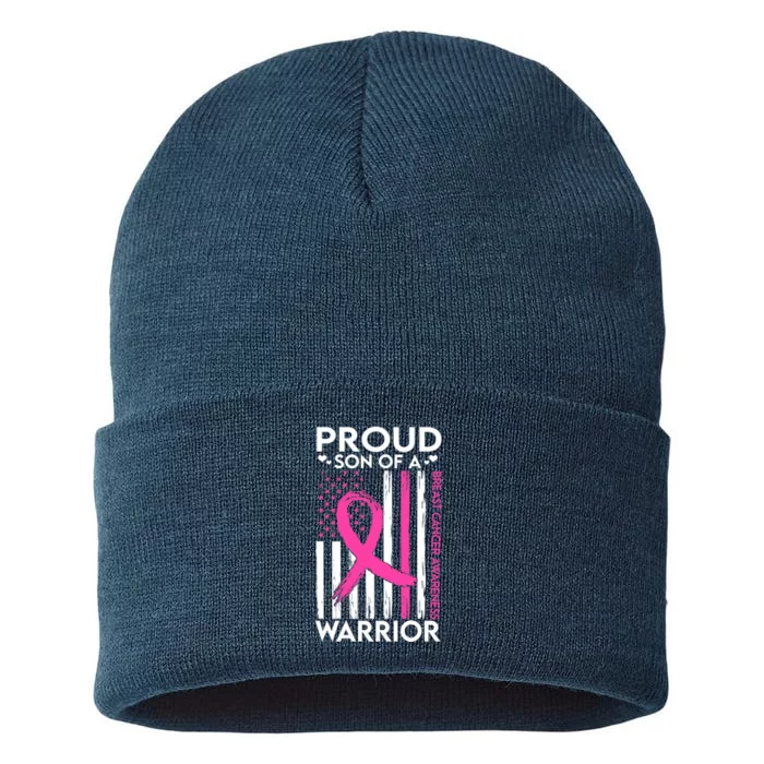 Proud Son Of A Breast Cancer Warrior Awareness Sustainable Knit Beanie