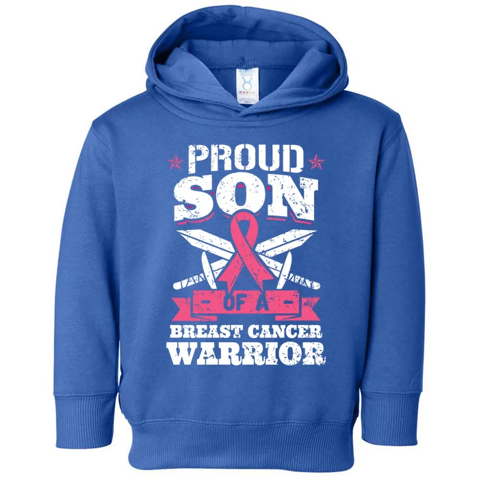 Proud Son Of Breast Cancer Warrior Pink Awareness Ribbon Gift Toddler Hoodie