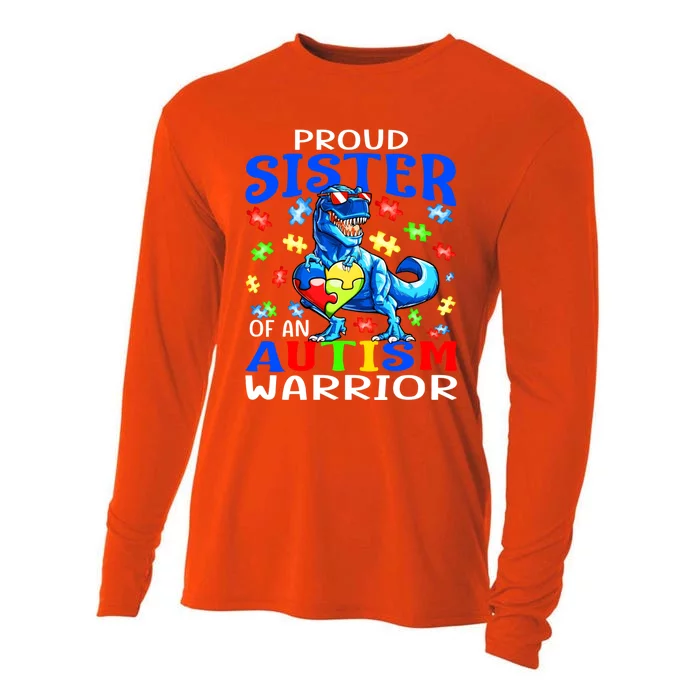 Proud Sister Of An Autism Warrior Dinosaur Gift Cooling Performance Long Sleeve Crew