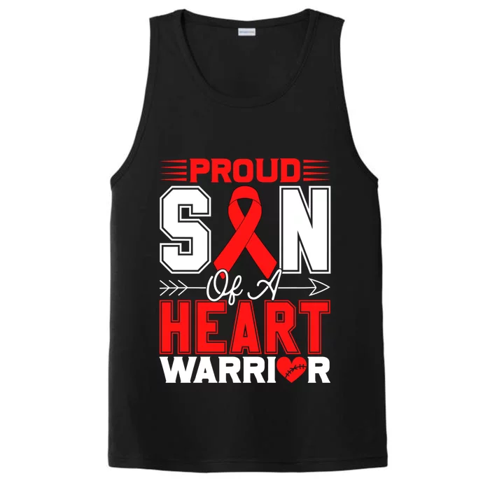 Proud Son Of A Heart Warrior Heart Disease Awareness Month Gift Performance Tank