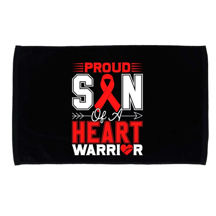 Proud Son Of A Heart Warrior Heart Disease Awareness Month Gift Microfiber Hand Towel