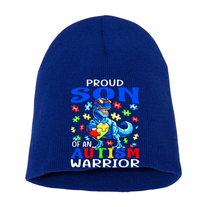 Proud Son Of An Autism Warrior Dinosaur Great Gift Short Acrylic Beanie