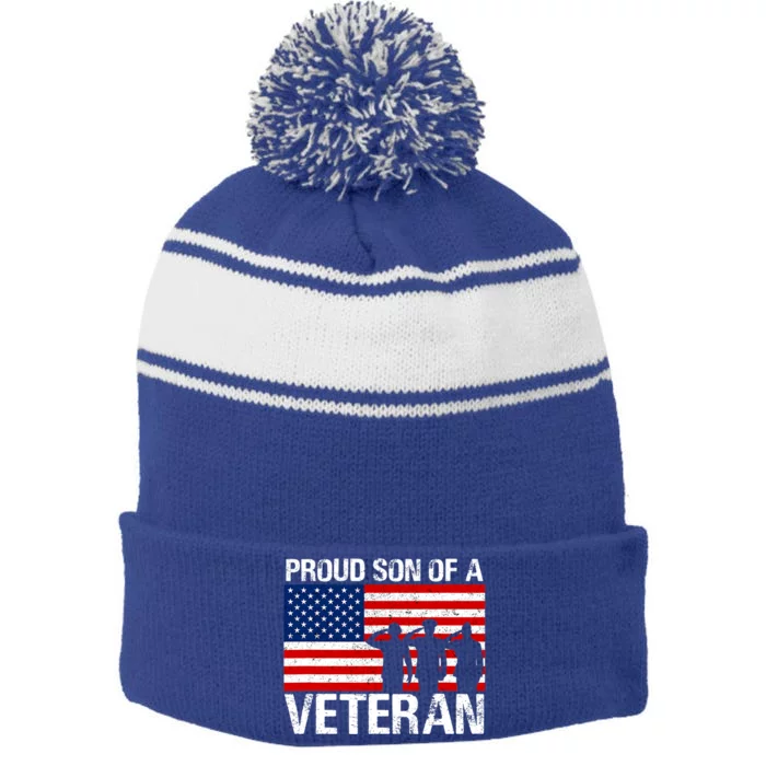 Proud Son Of A Army Veteran Gift Stripe Pom Pom Beanie