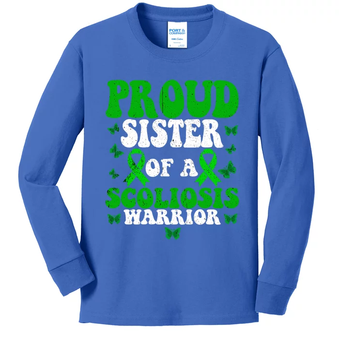 Proud Sister Of A Scoliosis Warrior Scoliosis Awareness Great Gift Kids Long Sleeve Shirt