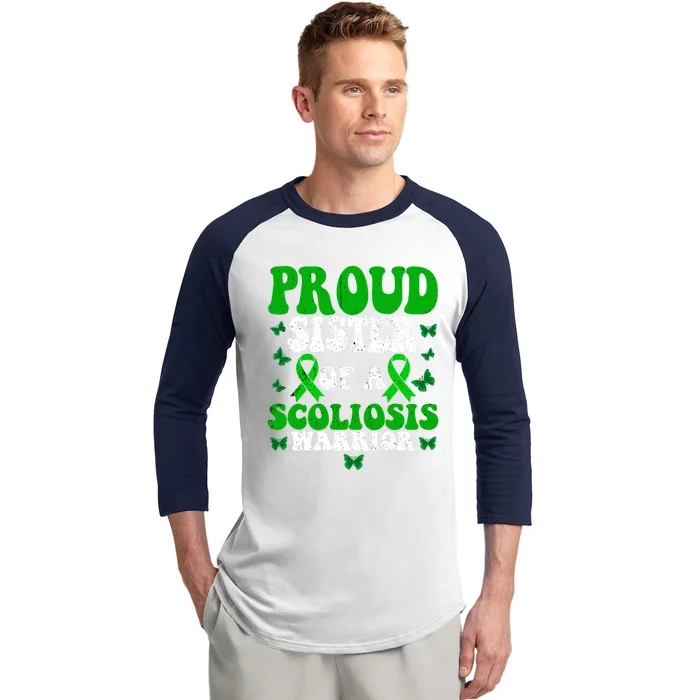 Proud Sister Of A Scoliosis Warrior Scoliosis Awareness Great Gift Baseball Sleeve Shirt