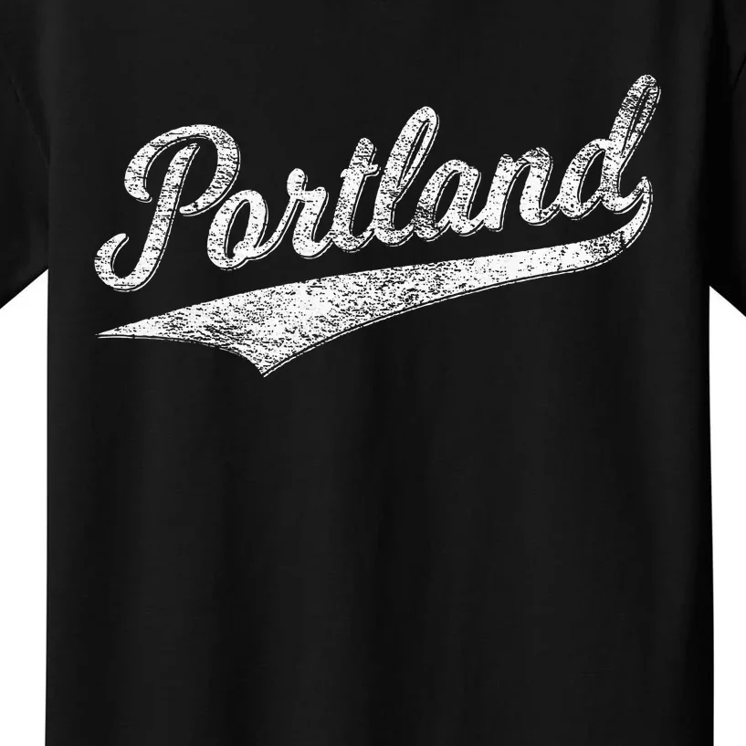 Portland State Of Oregon Baseball Script Flag Swoosh Kids T-Shirt