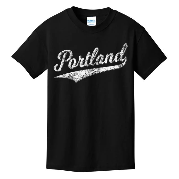 Portland State Of Oregon Baseball Script Flag Swoosh Kids T-Shirt