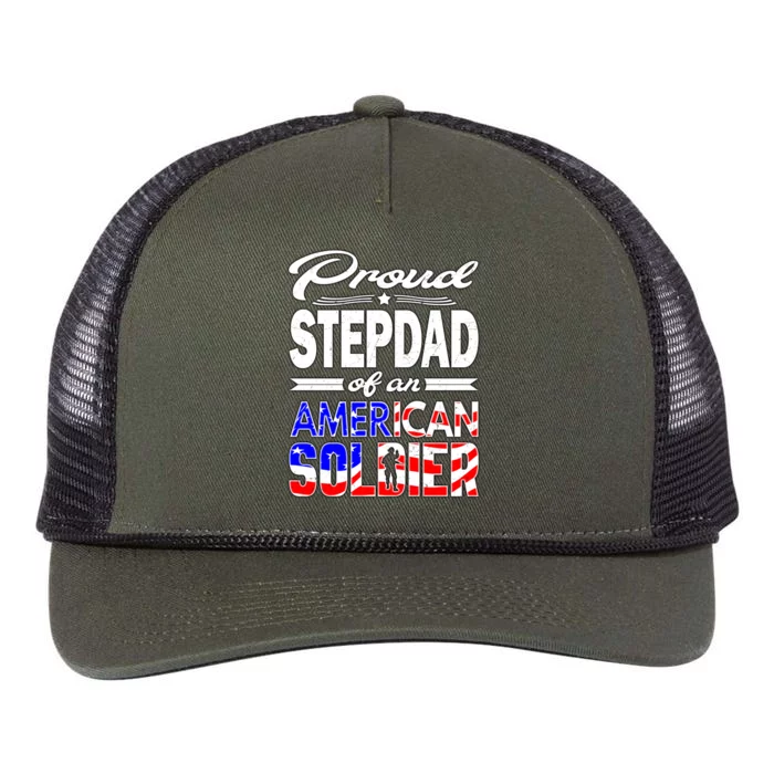 Proud Stepdad Of An American Soldier Funny Gift Step Dad Tee Retro Rope Trucker Hat Cap