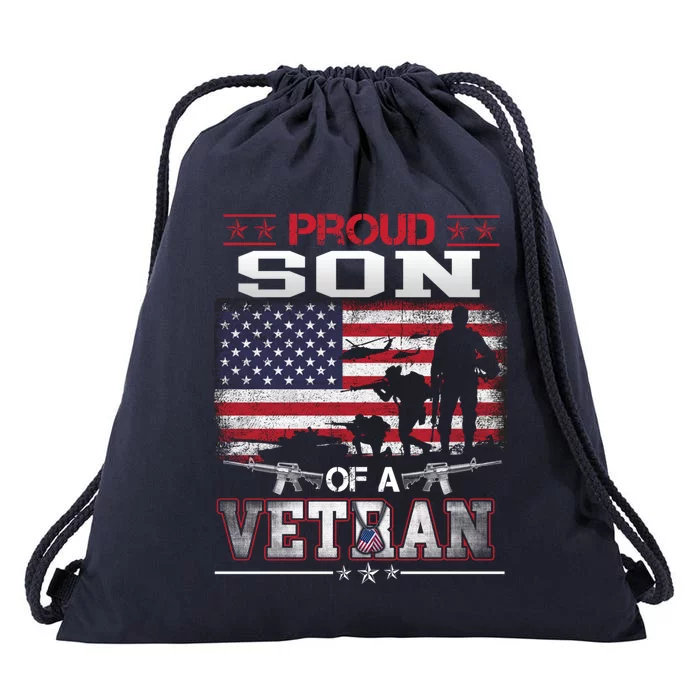 Proud Son Of A Veteran Vintage Flag Military Veterans Day Meaningful Gift Drawstring Bag