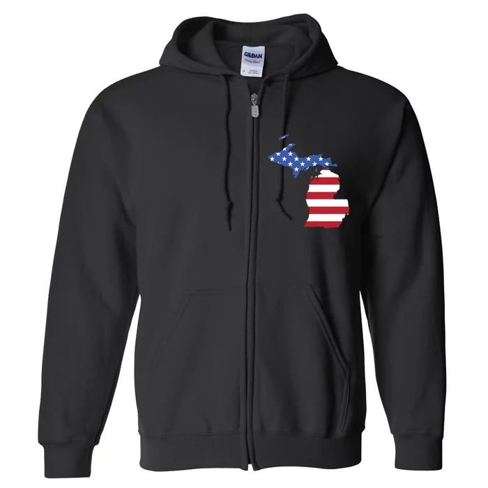 Patriotic State Of Michigan Usa Flag Full Zip Hoodie