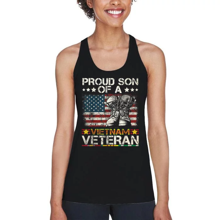 Proud Son Of Vietnam Veteran Us Flag Women's Racerback Tank