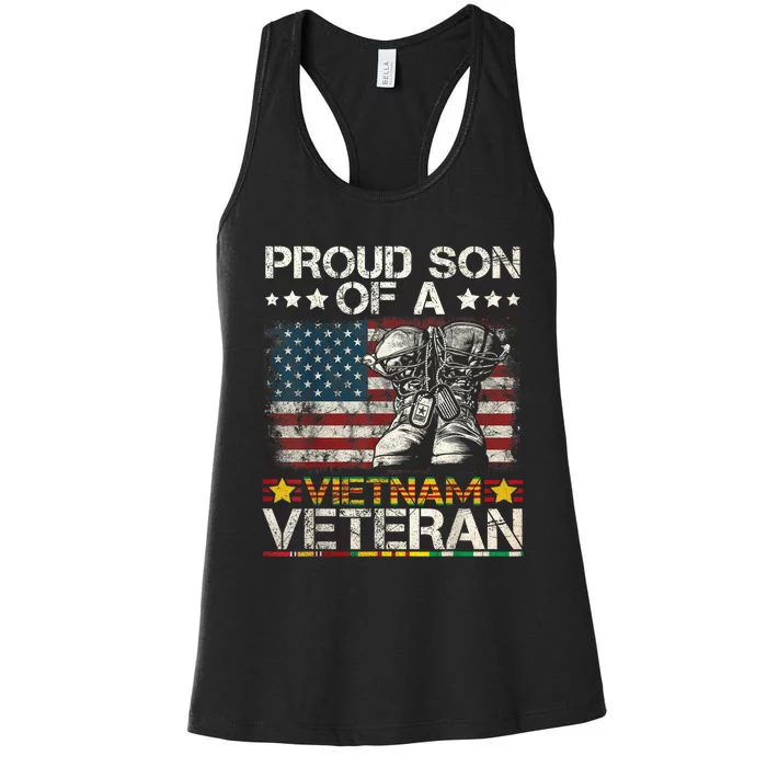 Proud Son Of Vietnam Veteran Us Flag Women's Racerback Tank