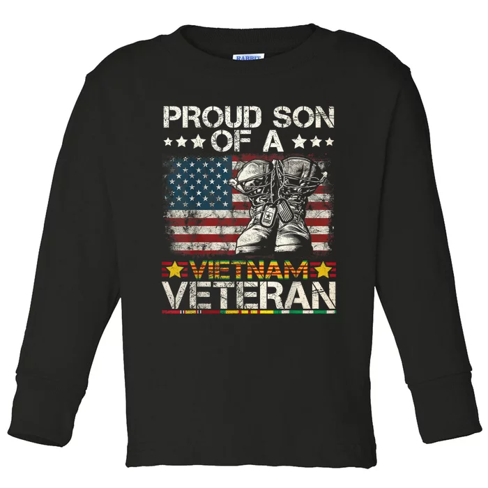 Proud Son Of Vietnam Veteran Us Flag Toddler Long Sleeve Shirt