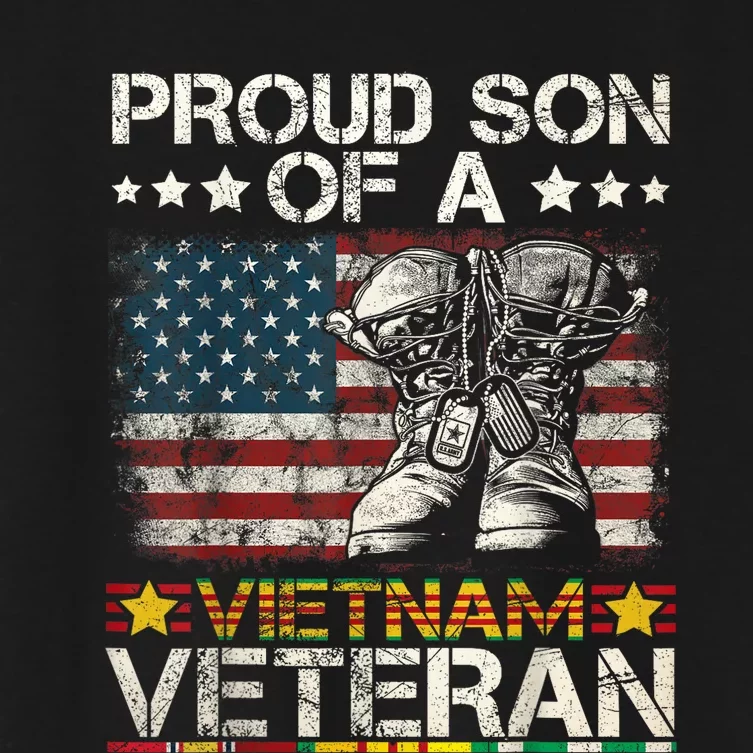 Proud Son Of Vietnam Veteran Us Flag Women's Crop Top Tee