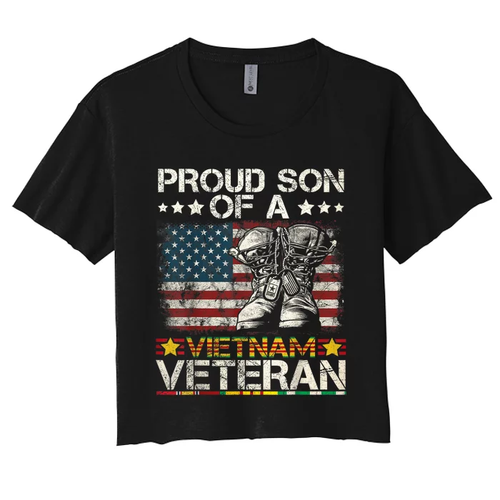 Proud Son Of Vietnam Veteran Us Flag Women's Crop Top Tee