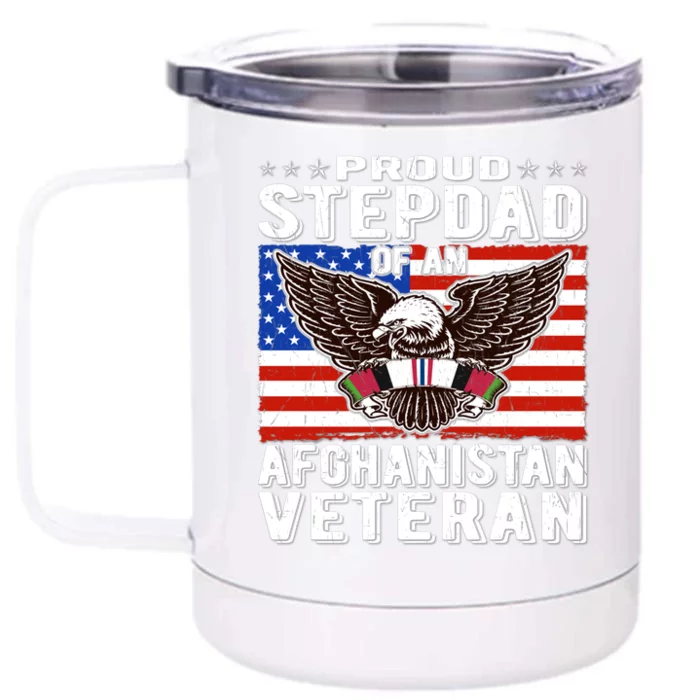 Proud Stepdad Of Afghanistan Veteran Patriotic Military Dad Cute Gift Front & Back 12oz Stainless Steel Tumbler Cup