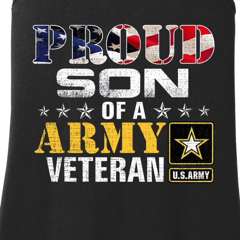 Proud Son Of A Army Veteran American Flag Military Gift Ladies Essential Tank