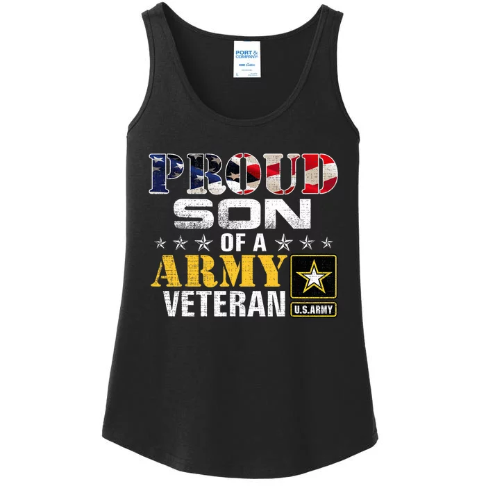 Proud Son Of A Army Veteran American Flag Military Gift Ladies Essential Tank