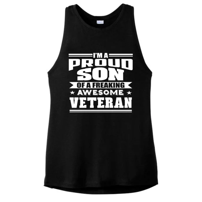 Proud Son Of A Freaking Awesome Veteran Funny Gift Ladies Tri-Blend Wicking Tank