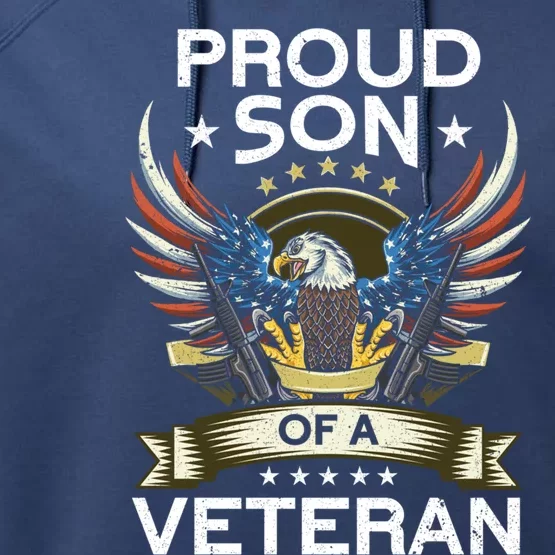 Proud Son Of A Veteran Usa Flag Proud American Veteran Son Meaningful Gift Performance Fleece Hoodie