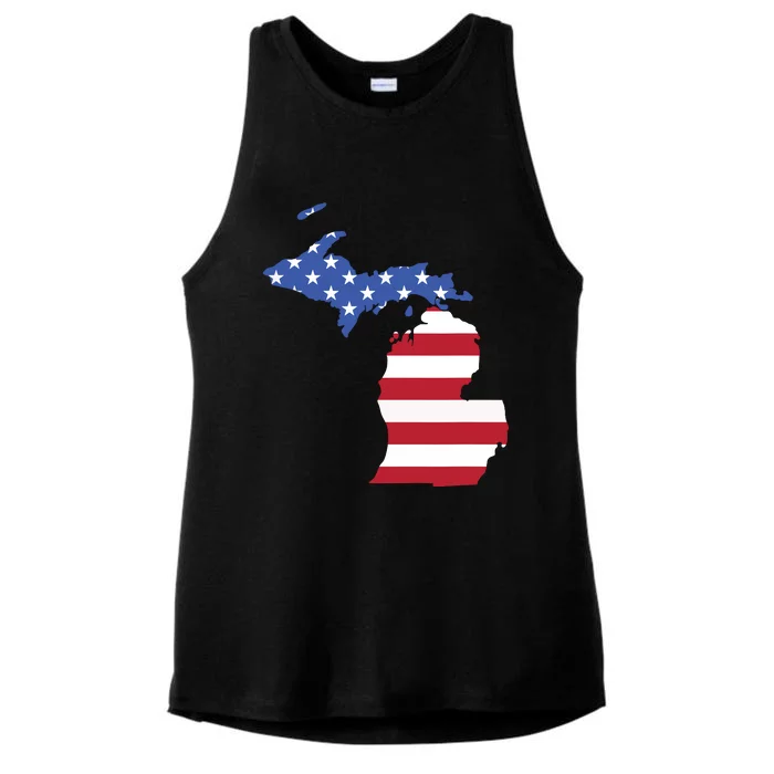 Patriotic State Of Michigan Usa Flag Ladies Tri-Blend Wicking Tank