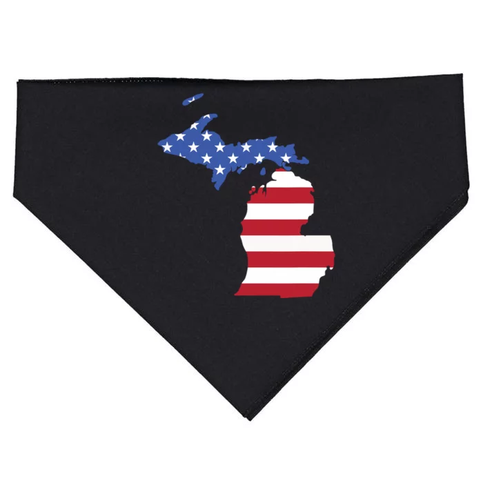 Patriotic State Of Michigan Usa Flag USA-Made Doggie Bandana