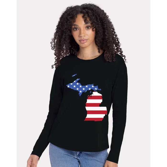 Patriotic State Of Michigan Usa Flag Womens Cotton Relaxed Long Sleeve T-Shirt