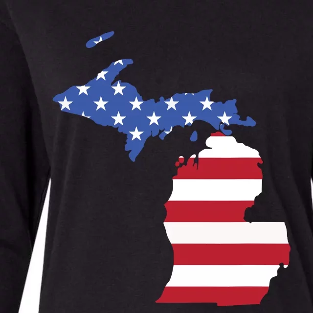 Patriotic State Of Michigan Usa Flag Womens Cotton Relaxed Long Sleeve T-Shirt