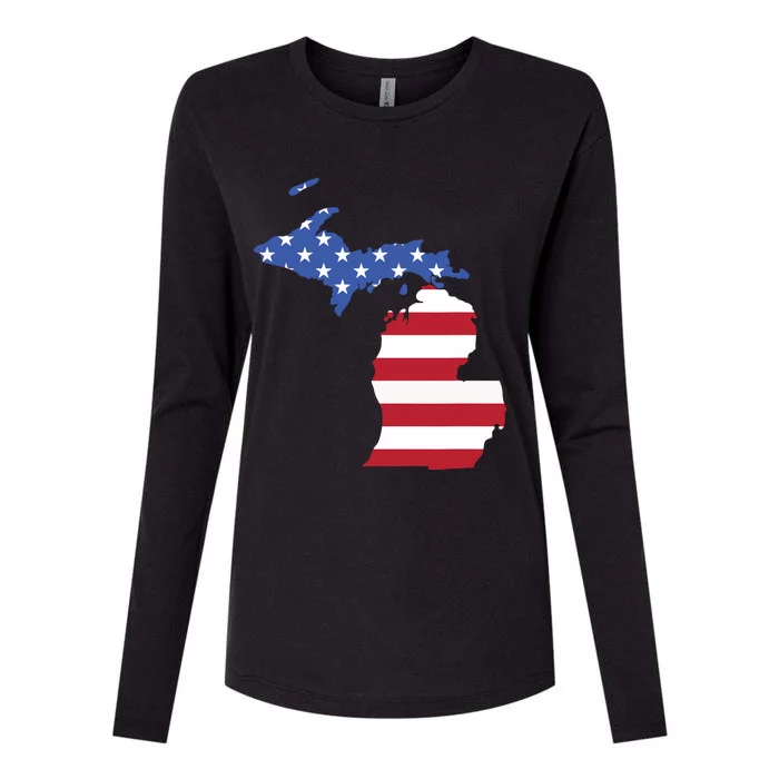 Patriotic State Of Michigan Usa Flag Womens Cotton Relaxed Long Sleeve T-Shirt