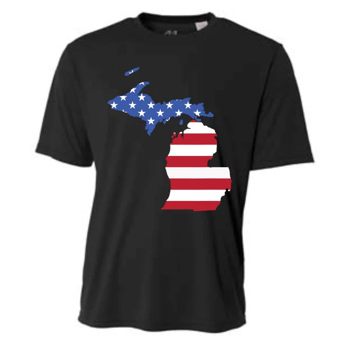 Patriotic State Of Michigan Usa Flag Cooling Performance Crew T-Shirt