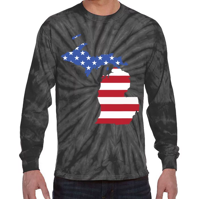 Patriotic State Of Michigan Usa Flag Tie-Dye Long Sleeve Shirt