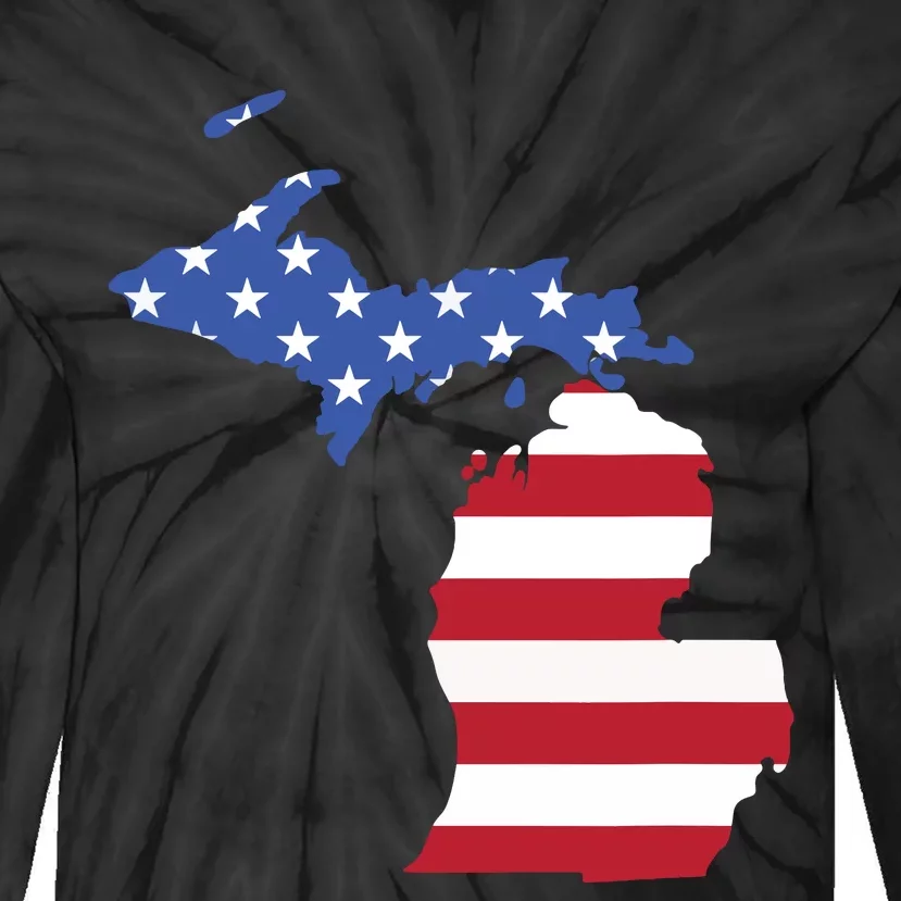 Patriotic State Of Michigan Usa Flag Tie-Dye Long Sleeve Shirt